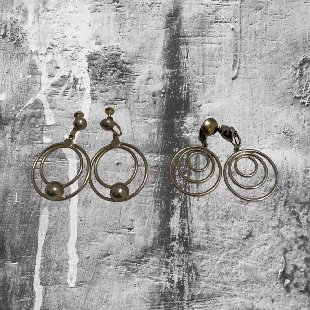 Two Elegant Silver Hoop Earrings Vintage